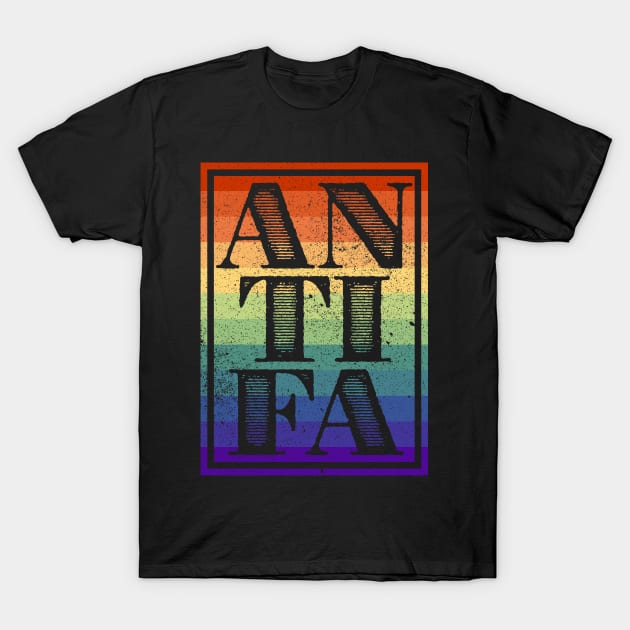 AntiFa Gay Pride Vintage Distressed T-Shirt by Muzehack